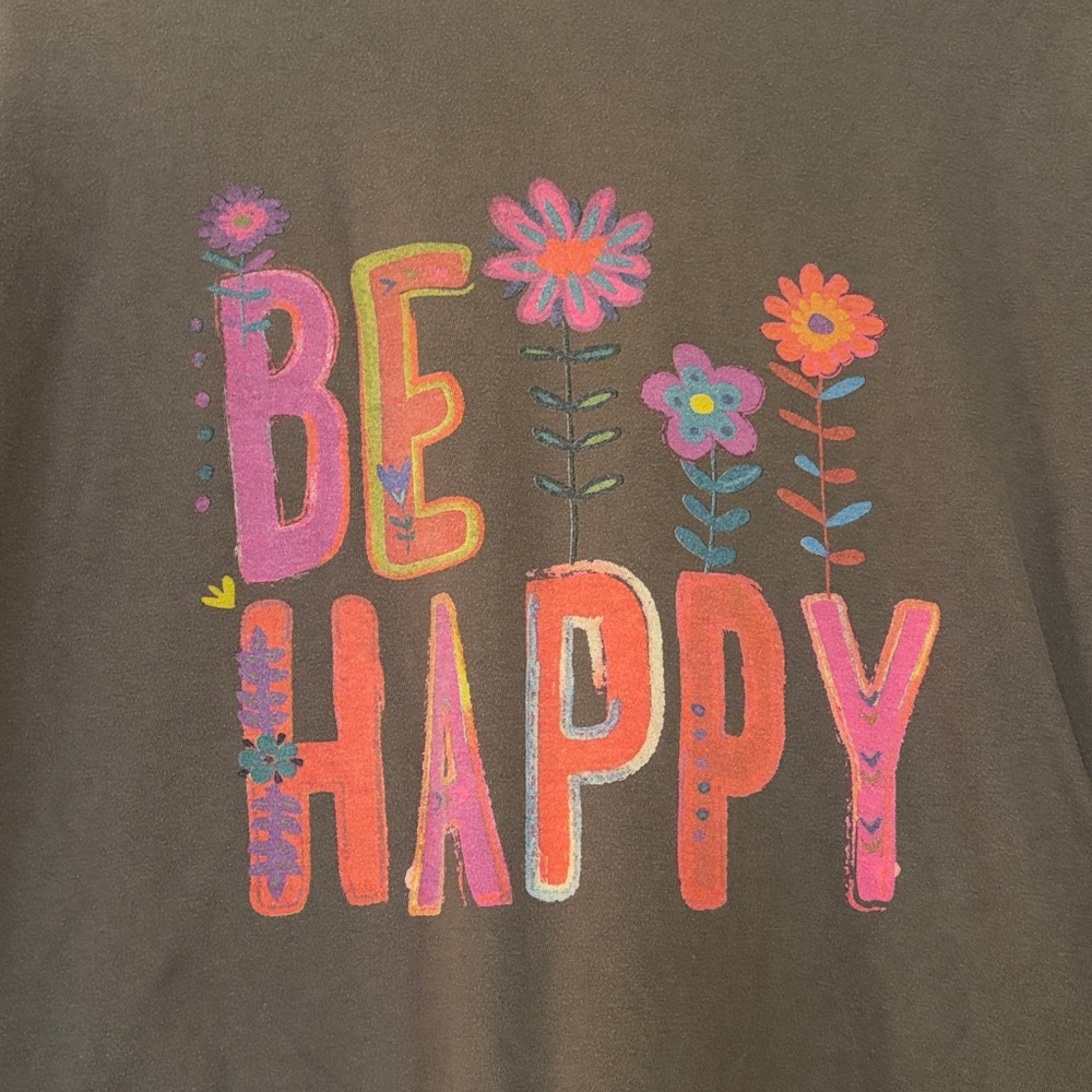 NATURAL LIFE Long Sleeve Woman’s Crew Neck Tee Shirt Be Happy Large - Picture 4 of 7